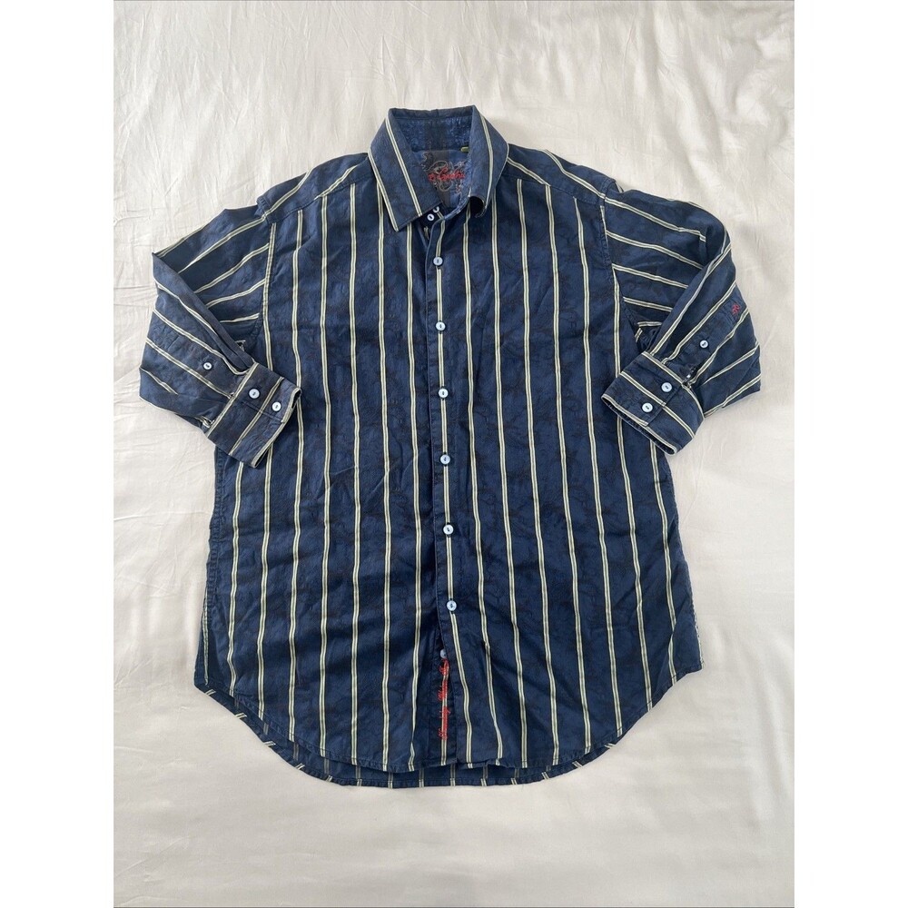 Robert Graham Men's Classic Fit Blue Paisley Button Up Shirt  Size M